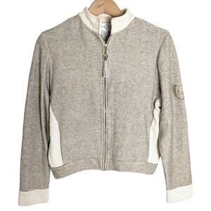 St John Sport Marie Gray Gold Beige Zip Santana Knit Metallic Sweater Petite XS